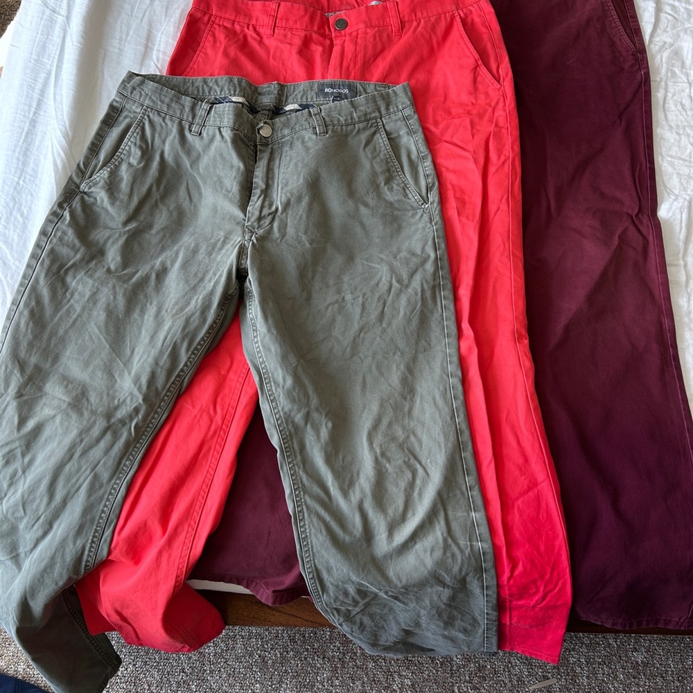 Bonobos Straight Leg Chinos Trio - Burgundy, Coral, Olive